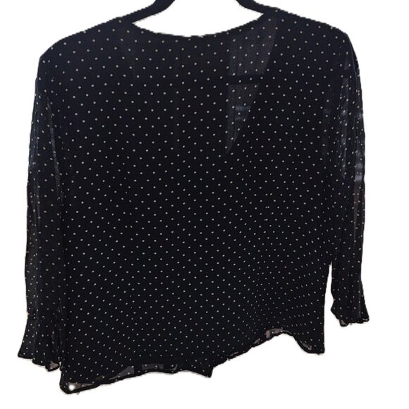 ✨ Black Sheer Polka Dot Blouse – Ruffle Front, Flowy Sleeves - Picture 2 of 2